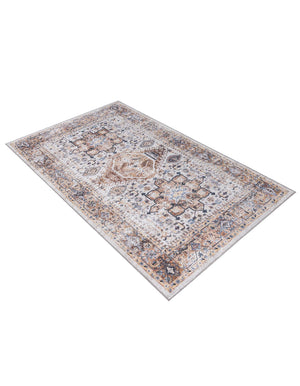 Washable Ivory Almond 5' x 8' Yara Rectangle Area Rug Easy to Clean Stain Resistant & Durable Polyester & Chenille Carpet for Sale at Rug Engine