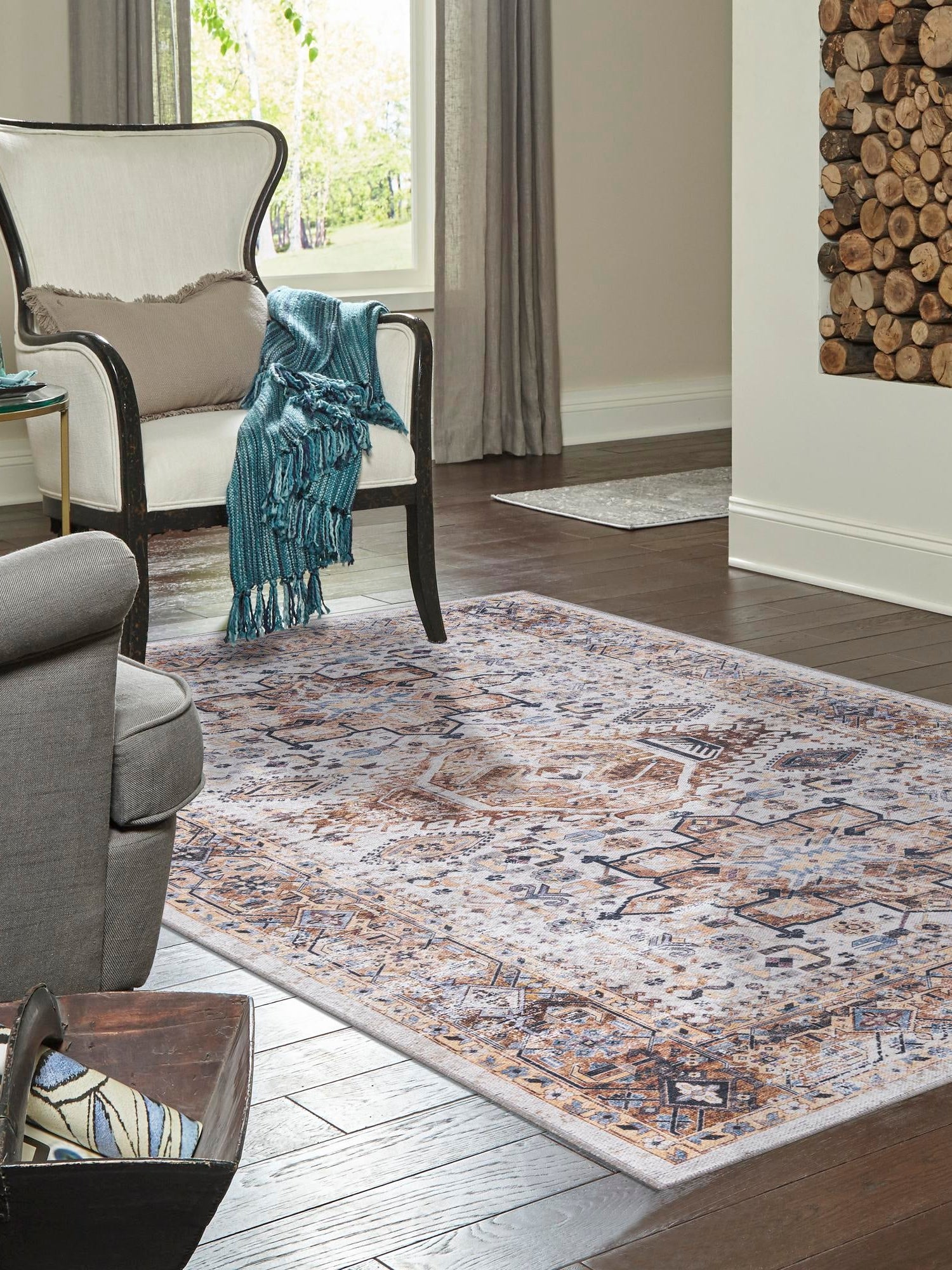 Washable Ivory Almond 2' x 3' Yara Rectangle Area Rug Easy to Clean Stain Resistant & Durable Polyester & Chenille Carpet for Sale at Rug Engine