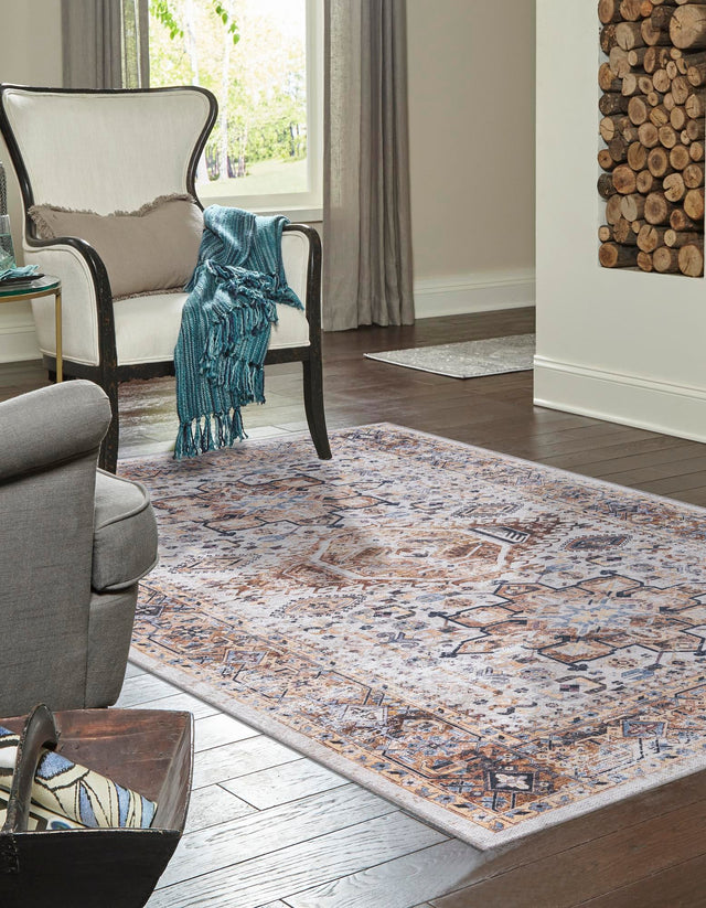 Washable Ivory Almond 6' x 9' Yara Rectangle Area Rug Easy to Clean Stain Resistant & Durable Polyester & Chenille Carpet for Sale at Rug Engine