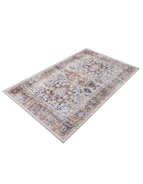 Washable Ivory Almond 5' x 8' Yara Rectangle Area Rug Easy to Clean Stain Resistant & Durable Polyester & Chenille Carpet for Sale at Rug Engine
