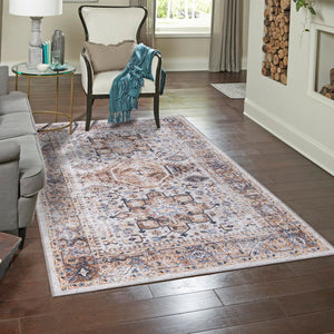 Washable Ivory Almond 5' x 8' Yara Rectangle Area Rug Easy to Clean Stain Resistant & Durable Polyester & Chenille Carpet for Sale at Rug Engine