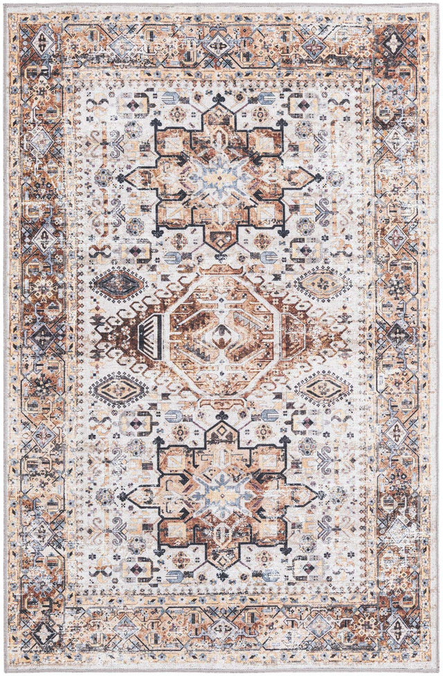 Washable Ivory Almond 4' x 6' Yara Rectangle Area Rug Easy to Clean Stain Resistant & Durable Polyester & Chenille Carpet for Sale at Rug Engine
