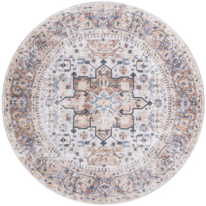 Washable Ivory Almond 7' 10 x 7' 10 Yara Round Area Rug Easy to Clean Stain Resistant & Durable Polyester & Chenille Carpet for Sale at Rug Engine