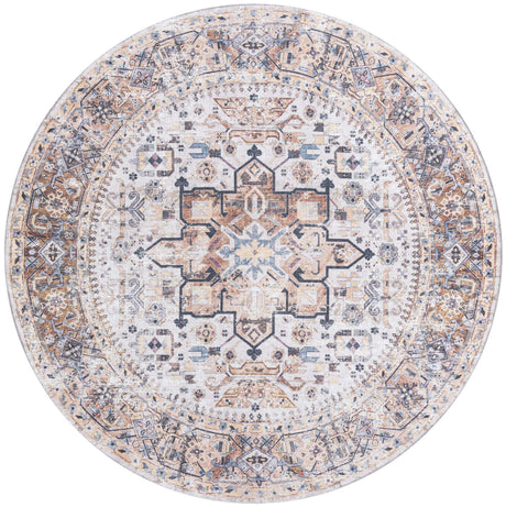 Washable Ivory Almond 7' 10 x 7' 10 Yara Round Area Rug Easy to Clean Stain Resistant & Durable Polyester & Chenille Carpet for Sale at Rug Engine