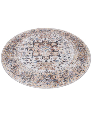 Washable Ivory Almond 6' x 6' Yara Round Area Rug Easy to Clean Stain Resistant & Durable Polyester & Chenille Carpet for Sale at Rug Engine