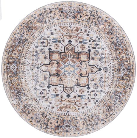 Washable Ivory Almond 6' x 6' Yara Round Area Rug Easy to Clean Stain Resistant & Durable Polyester & Chenille Carpet for Sale at Rug Engine