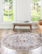 Washable Ivory Almond 5' 3 x 5' 3 Yara Round Area Rug Easy to Clean Stain Resistant & Durable Polyester & Chenille Carpet for Sale at Rug Engine