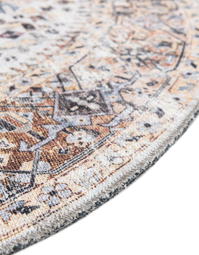 Washable Ivory Almond 6' x 6' Yara Round Area Rug Easy to Clean Stain Resistant & Durable Polyester & Chenille Carpet for Sale at Rug Engine