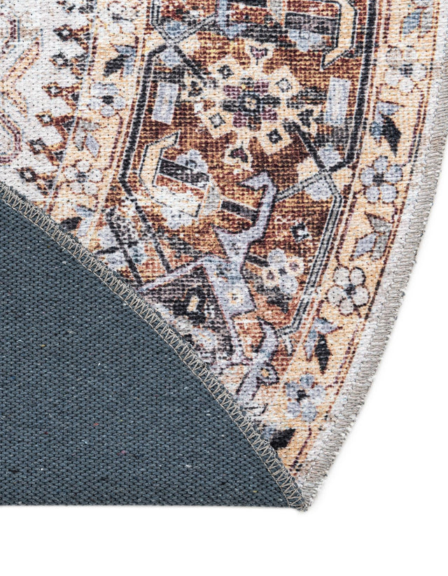 Washable Ivory Almond 4' x 4' Yara Round Area Rug Easy to Clean Stain Resistant & Durable Polyester & Chenille Carpet for Sale at Rug Engine