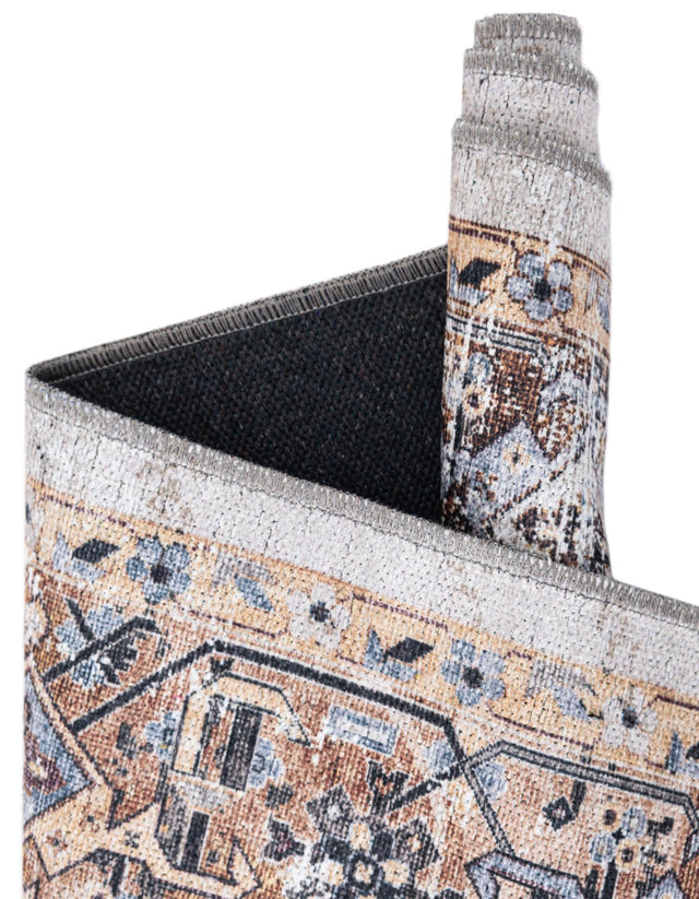 Washable Ivory Almond 4' x 4' Yara Round Area Rug Easy to Clean Stain Resistant & Durable Polyester & Chenille Carpet for Sale at Rug Engine