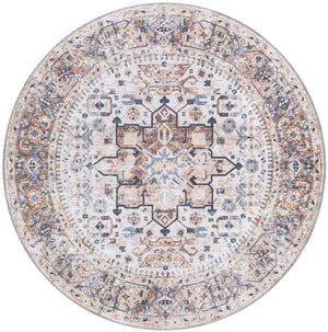Washable Ivory Almond 4' x 4' Yara Round Area Rug Easy to Clean Stain Resistant & Durable Polyester & Chenille Carpet for Sale at Rug Engine