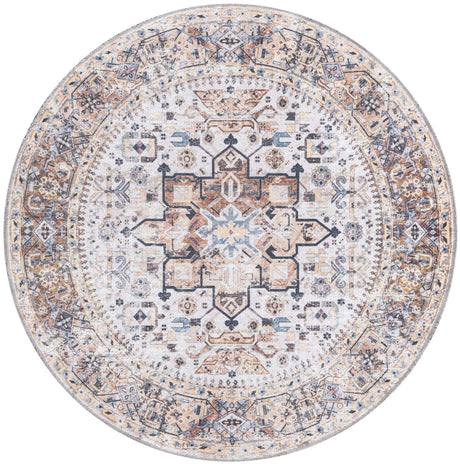 Washable Ivory Almond 4' x 4' Yara Round Area Rug Easy to Clean Stain Resistant & Durable Polyester & Chenille Carpet for Sale at Rug Engine