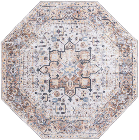 Washable Ivory Almond 7' 10 x 7' 10 Yara Octagon Area Rug Easy to Clean Stain Resistant & Durable Polyester & Chenille Carpet for Sale at Rug Engine