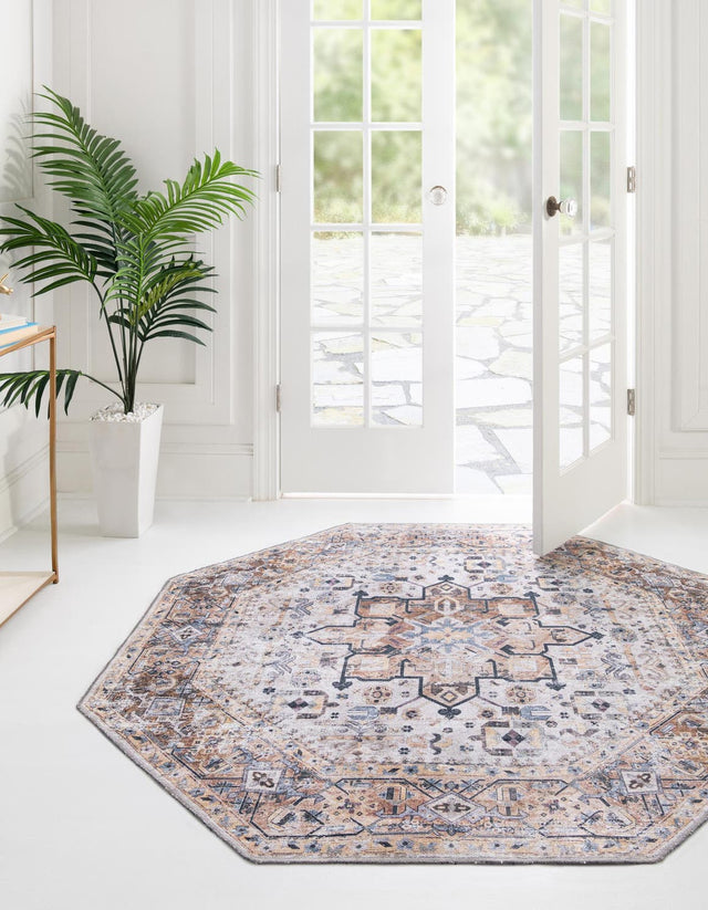 Washable Ivory Almond 3' 3 x 3' 3 Yara Octagon Area Rug Easy to Clean Stain Resistant & Durable Polyester & Chenille Carpet for Sale at Rug Engine