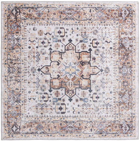 Washable Ivory Almond 7' 10 x 7' 10 Yara Square Area Rug Easy to Clean Stain Resistant & Durable Polyester & Chenille Carpet for Sale at Rug Engine