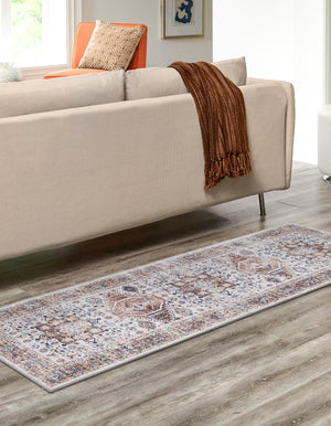 Washable Ivory Almond 2' 11 x 19' 8 Yara Runner Area Rug Easy to Clean Stain Resistant & Durable Polyester & Chenille Carpet for Sale at Rug Engine
