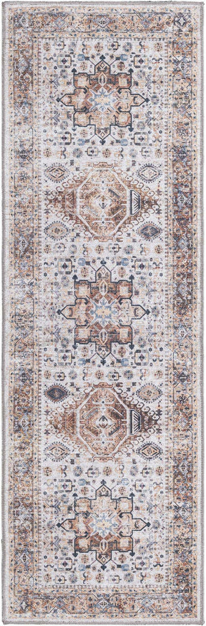 Washable Ivory Almond 2' x 6' Yara Runner Area Rug Easy to Clean Stain Resistant & Durable Polyester & Chenille Carpet for Sale at Rug Engine