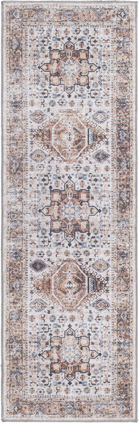 Washable Ivory Almond 2' x 6' Yara Runner Area Rug Easy to Clean Stain Resistant & Durable Polyester & Chenille Carpet for Sale at Rug Engine