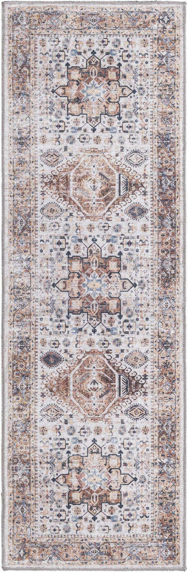 Washable Ivory Almond 2' x 6' Yara Runner Area Rug Easy to Clean Stain Resistant & Durable Polyester & Chenille Carpet for Sale at Rug Engine
