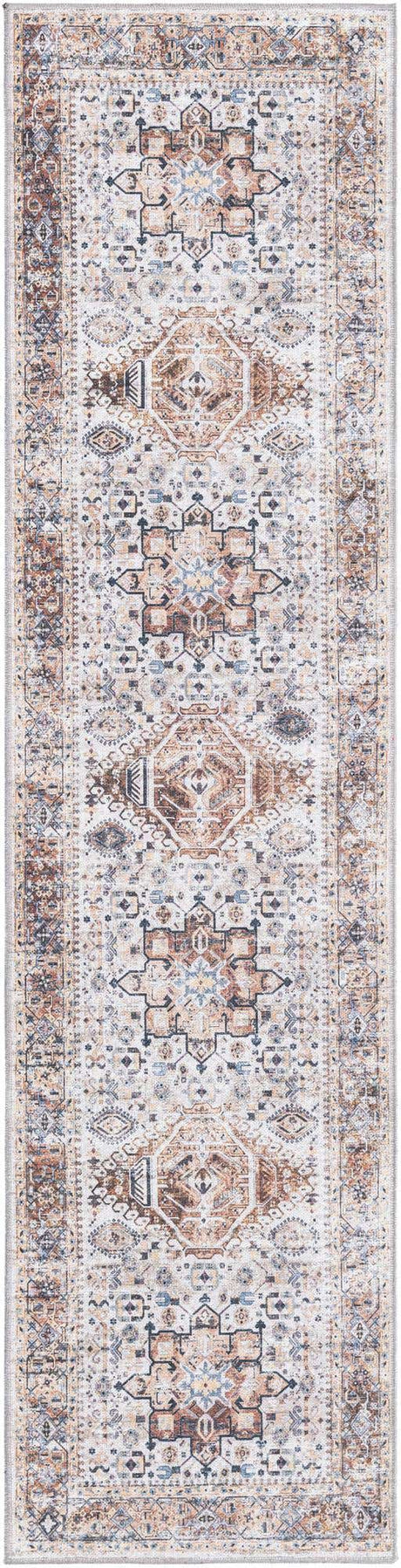 Washable Ivory Almond 2' x 8' Yara Runner Area Rug Easy to Clean Stain Resistant & Durable Polyester & Chenille Carpet for Sale at Rug Engine