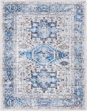 Washable Royal Blue 7' 10 x 10' Yara Rectangle Area Rug Easy to Clean Stain Resistant & Durable Polyester & Chenille Carpet for Sale at Rug Engine