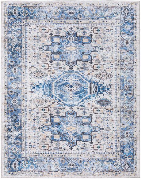 Washable Royal Blue 7' 10 x 10' Yara Rectangle Area Rug Easy to Clean Stain Resistant & Durable Polyester & Chenille Carpet for Sale at Rug Engine