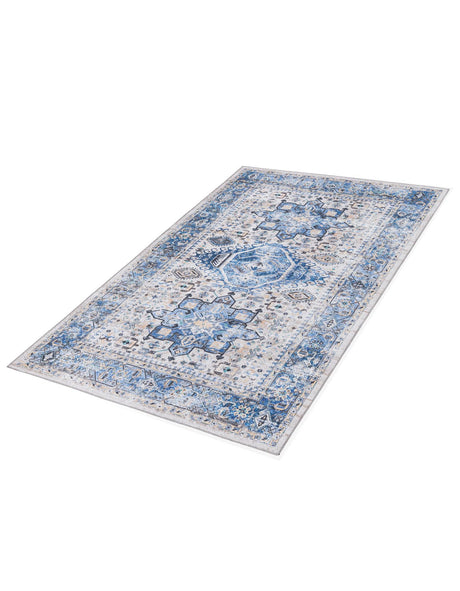 Washable Royal Blue 5' x 8' Yara Rectangle Area Rug Easy to Clean Stain Resistant & Durable Polyester & Chenille Carpet for Sale at Rug Engine