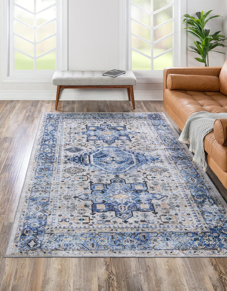 Washable Royal Blue 7' 10 x 10' Yara Rectangle Area Rug Easy to Clean Stain Resistant & Durable Polyester & Chenille Carpet for Sale at Rug Engine