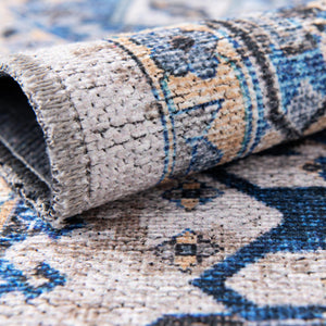 Washable Royal Blue 7' 10 x 10' Yara Rectangle Area Rug Easy to Clean Stain Resistant & Durable Polyester & Chenille Carpet for Sale at Rug Engine