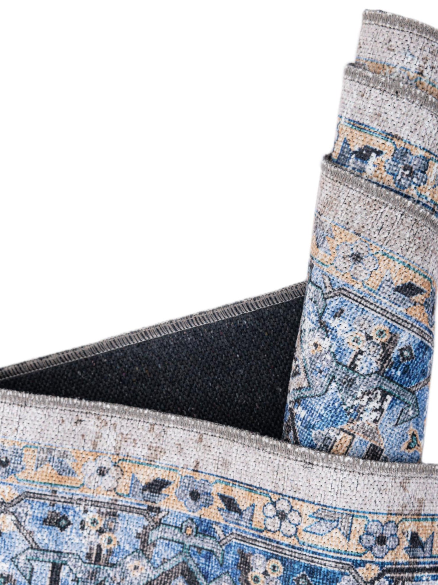 Washable Royal Blue 2' x 3' Yara Rectangle Area Rug Easy to Clean Stain Resistant & Durable Polyester & Chenille Carpet for Sale at Rug Engine