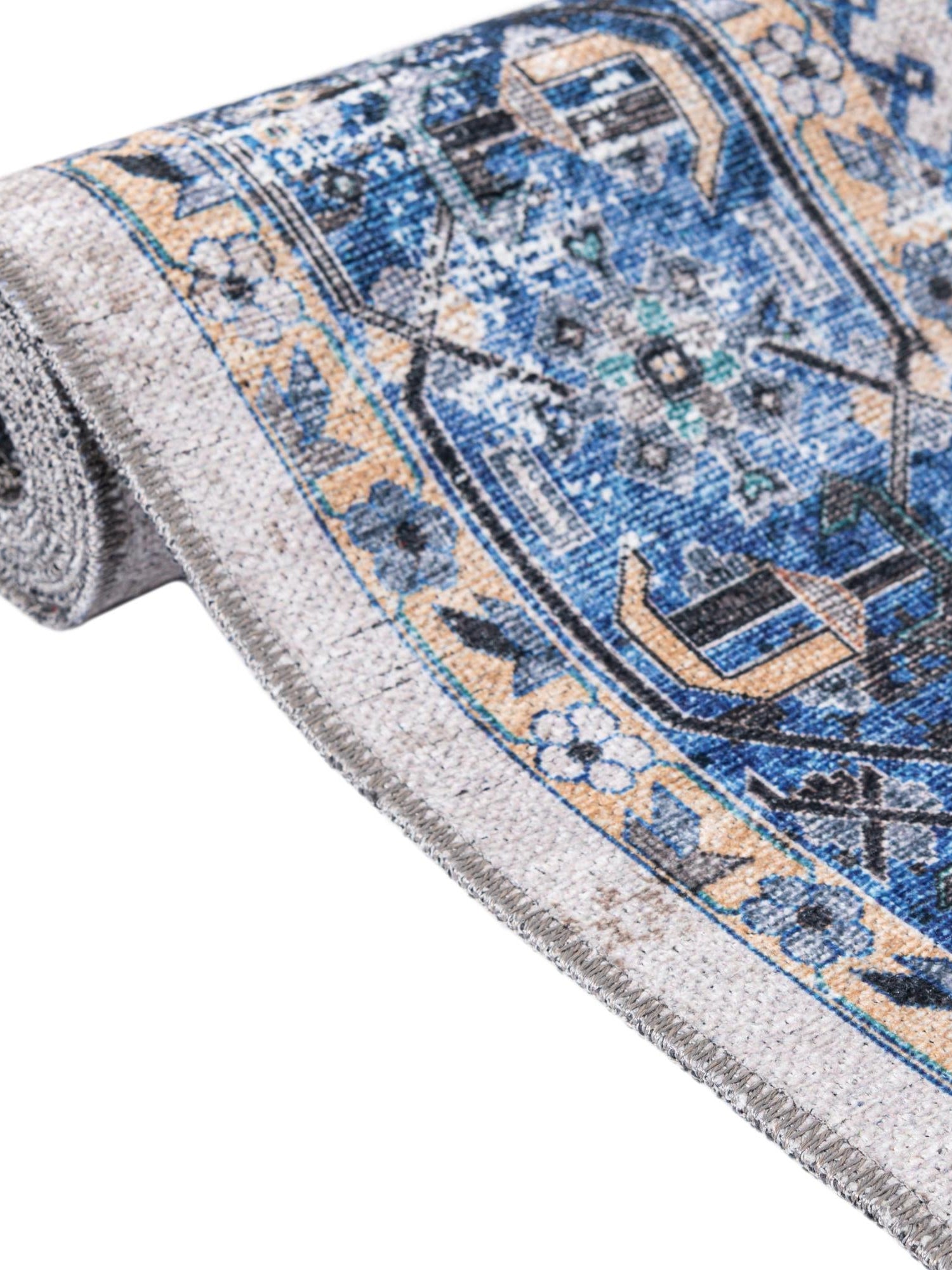 Washable Royal Blue 4' x 6' Yara Rectangle Area Rug Easy to Clean Stain Resistant & Durable Polyester & Chenille Carpet for Sale at Rug Engine