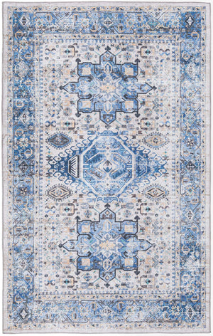 Washable Royal Blue 5' x 8' Yara Rectangle Area Rug Easy to Clean Stain Resistant & Durable Polyester & Chenille Carpet for Sale at Rug Engine