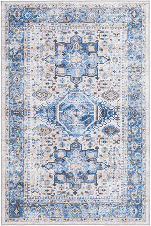 Washable Royal Blue 4' x 6' Yara Rectangle Area Rug Easy to Clean Stain Resistant & Durable Polyester & Chenille Carpet for Sale at Rug Engine
