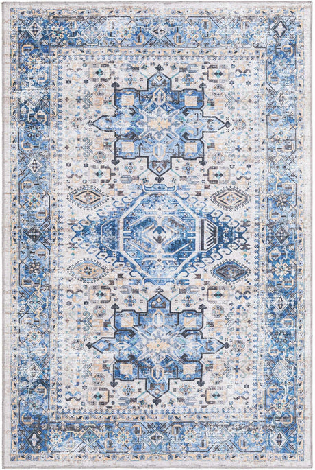 Washable Royal Blue 4' x 6' Yara Rectangle Area Rug Easy to Clean Stain Resistant & Durable Polyester & Chenille Carpet for Sale at Rug Engine