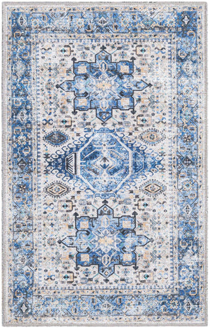 Washable Royal Blue 2' x 3' Yara Rectangle Area Rug Easy to Clean Stain Resistant & Durable Polyester & Chenille Carpet for Sale at Rug Engine