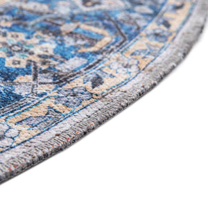 Washable Royal Blue 4' x 4' Yara Round Area Rug Easy to Clean Stain Resistant & Durable Polyester & Chenille Carpet for Sale at Rug Engine