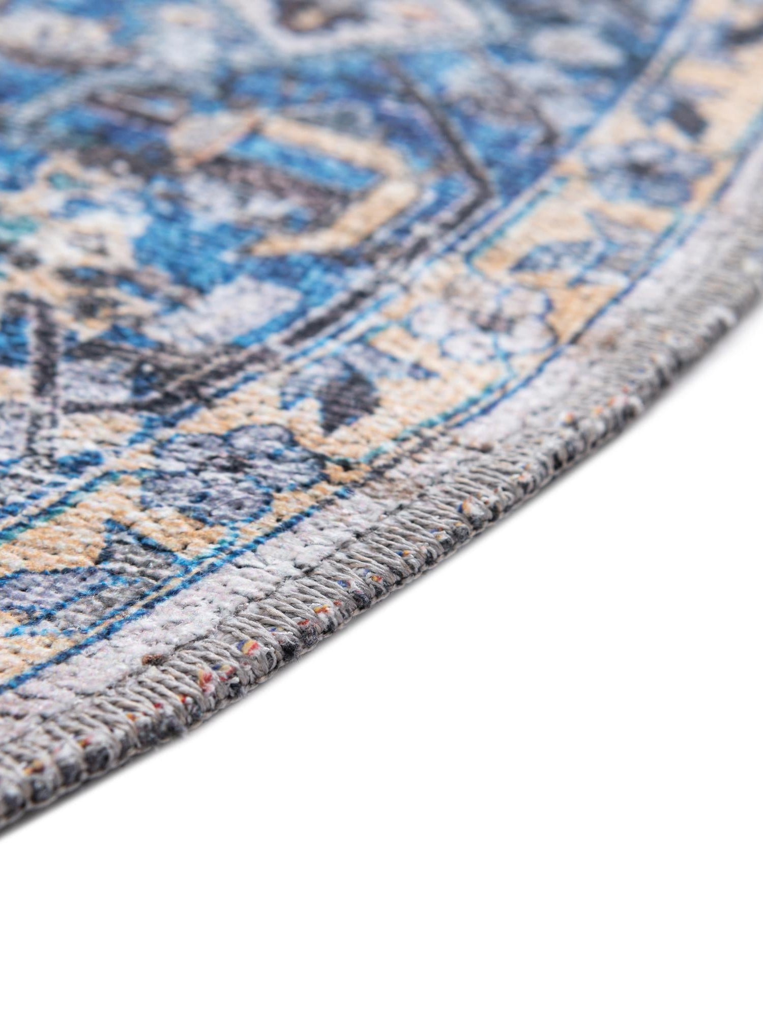 Washable Royal Blue 7' 10 x 7' 10 Yara Round Area Rug Easy to Clean Stain Resistant & Durable Polyester & Chenille Carpet for Sale at Rug Engine