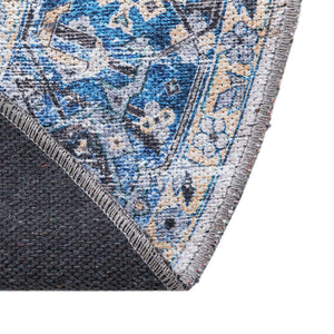 Washable Royal Blue 4' x 4' Yara Round Area Rug Easy to Clean Stain Resistant & Durable Polyester & Chenille Carpet for Sale at Rug Engine