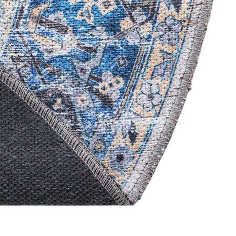 Washable Royal Blue 6' x 6' Yara Round Area Rug Easy to Clean Stain Resistant & Durable Polyester & Chenille Carpet for Sale at Rug Engine