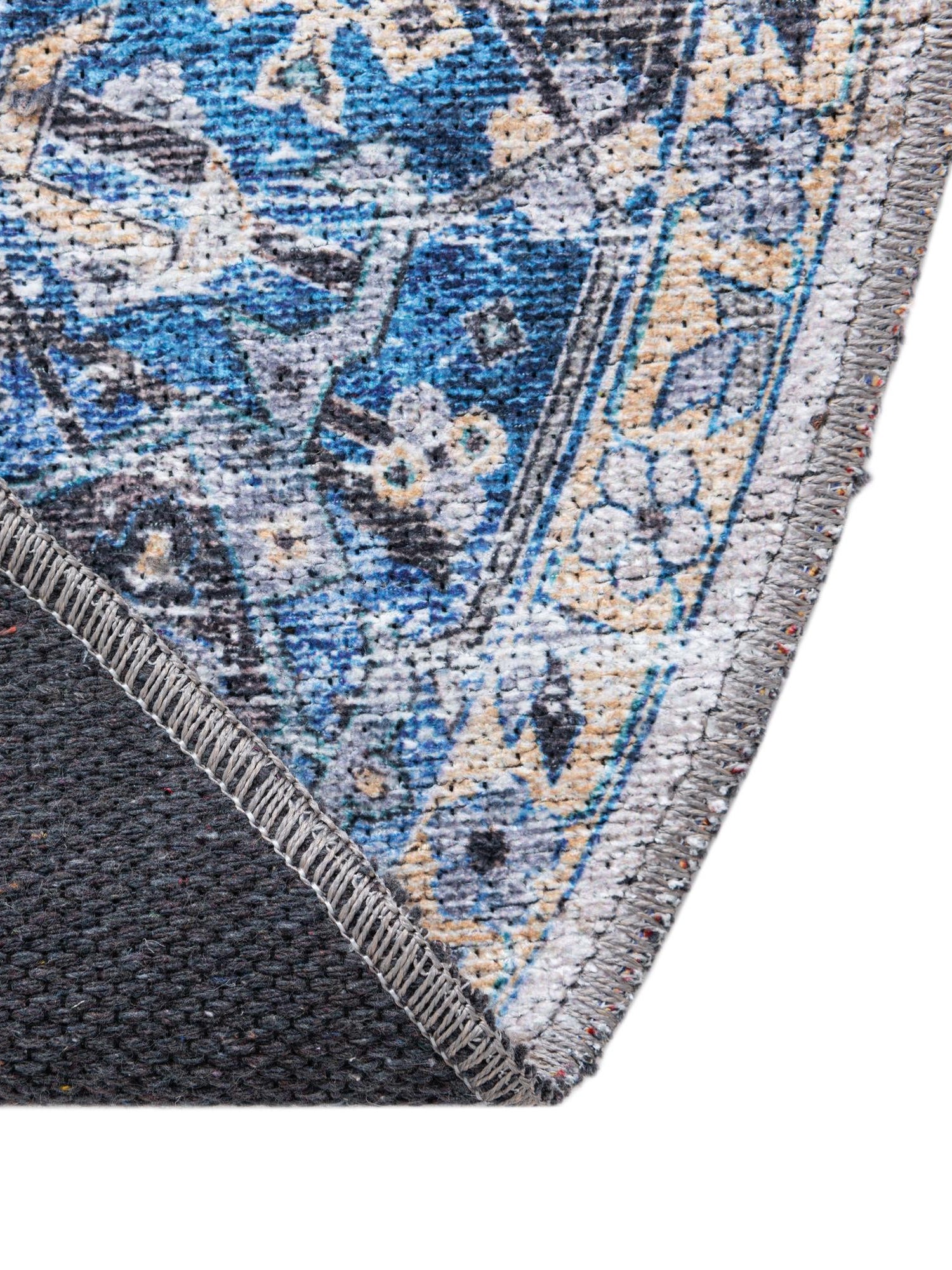 Washable Royal Blue 7' 10 x 7' 10 Yara Round Area Rug Easy to Clean Stain Resistant & Durable Polyester & Chenille Carpet for Sale at Rug Engine