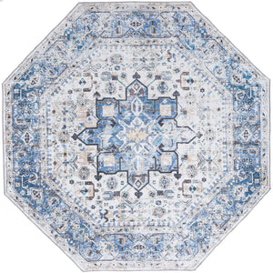 Washable Royal Blue 7' 10 x 7' 10 Yara Octagon Area Rug Easy to Clean Stain Resistant & Durable Polyester & Chenille Carpet for Sale at Rug Engine