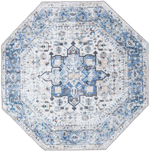 Washable Royal Blue 5' x 5' Yara Octagon Area Rug Easy to Clean Stain Resistant & Durable Polyester & Chenille Carpet for Sale at Rug Engine