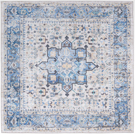 Washable Royal Blue 7' 10 x 7' 10 Yara Square Area Rug Easy to Clean Stain Resistant & Durable Polyester & Chenille Carpet for Sale at Rug Engine
