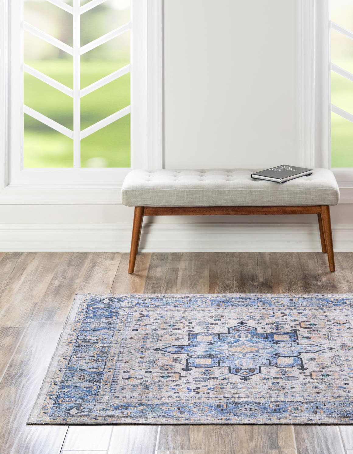 Washable Royal Blue 7' 10 x 7' 10 Yara Square Area Rug Easy to Clean Stain Resistant & Durable Polyester & Chenille Carpet for Sale at Rug Engine