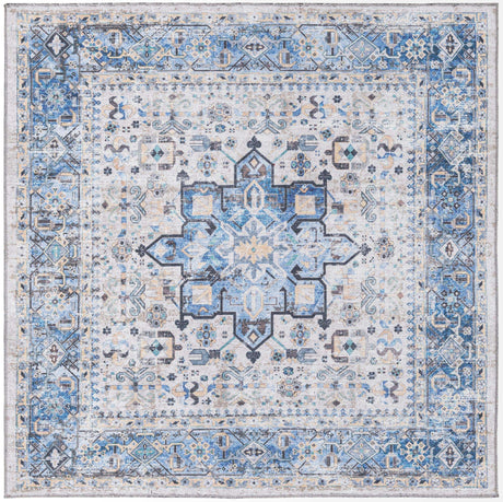 Washable Royal Blue 5' x 5' Yara Square Area Rug Easy to Clean Stain Resistant & Durable Polyester & Chenille Carpet for Sale at Rug Engine