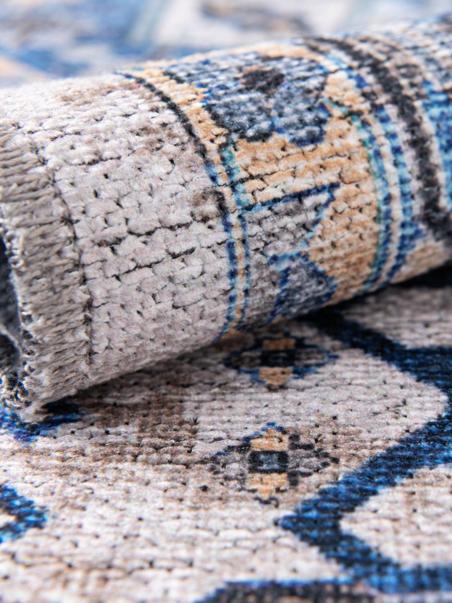 Washable Royal Blue 2' x 5' Yara Runner Area Rug Easy to Clean Stain Resistant & Durable