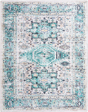 Washable Aqua Green 7' 10 x 10' Yara Rectangle Area Rug Easy to Clean Stain Resistant & Durable Polyester & Chenille Carpet for Sale at Rug Engine