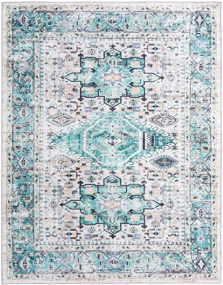 Washable Aqua Green 7' 10 x 10' Yara Rectangle Area Rug Easy to Clean Stain Resistant & Durable Polyester & Chenille Carpet for Sale at Rug Engine