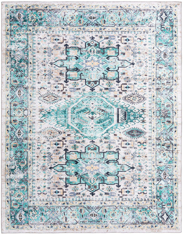 Washable Aqua Green 7' 10 x 10' Yara Rectangle Area Rug Easy to Clean Stain Resistant & Durable Polyester & Chenille Carpet for Sale at Rug Engine