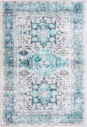 Washable Aqua Green 6' x 9' Yara Rectangle Area Rug Easy to Clean Stain Resistant & Durable Polyester & Chenille Carpet for Sale at Rug Engine